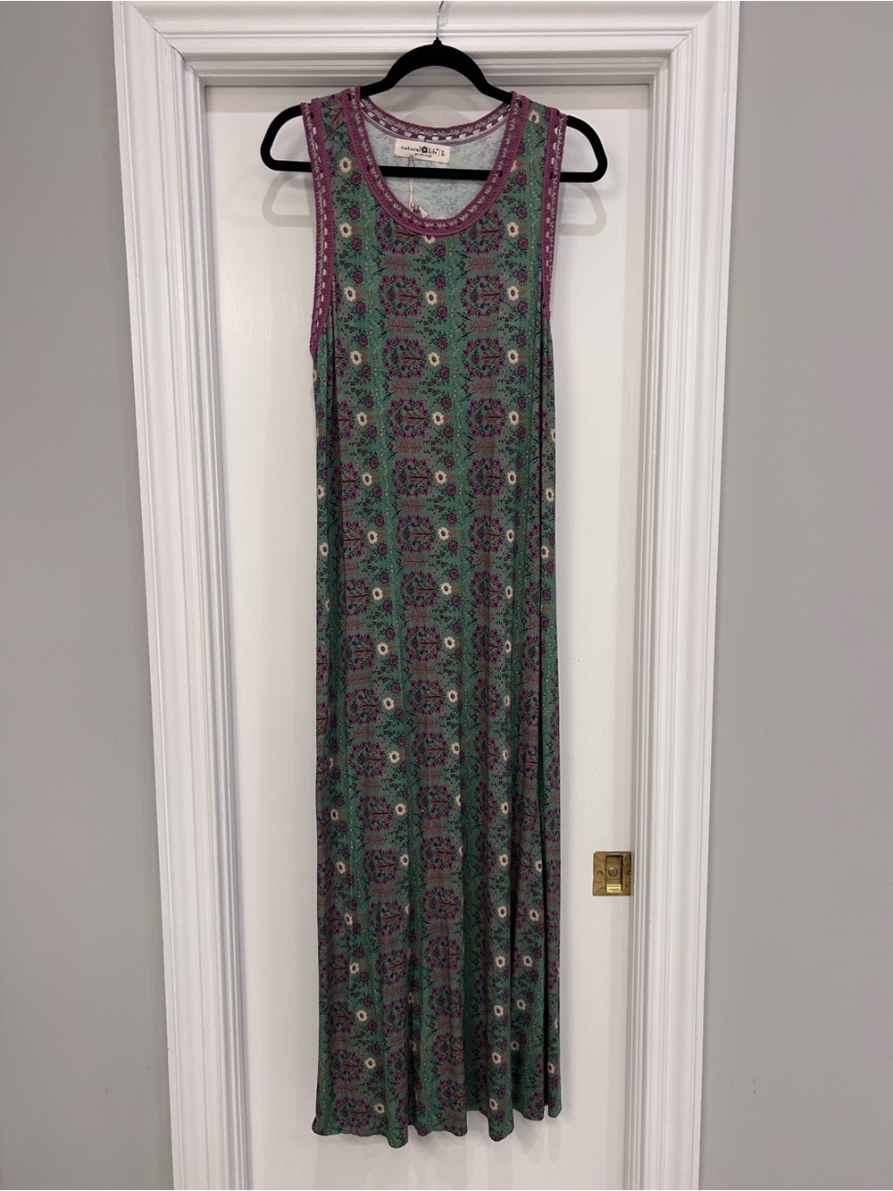 NATURAL LIFE Green Floral Maxi Dress with Crochet Trim